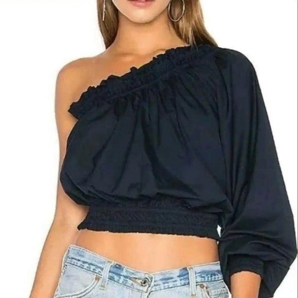 Free People One Shoulder Navy Blue Annabelle Top - Picture 1 of 3